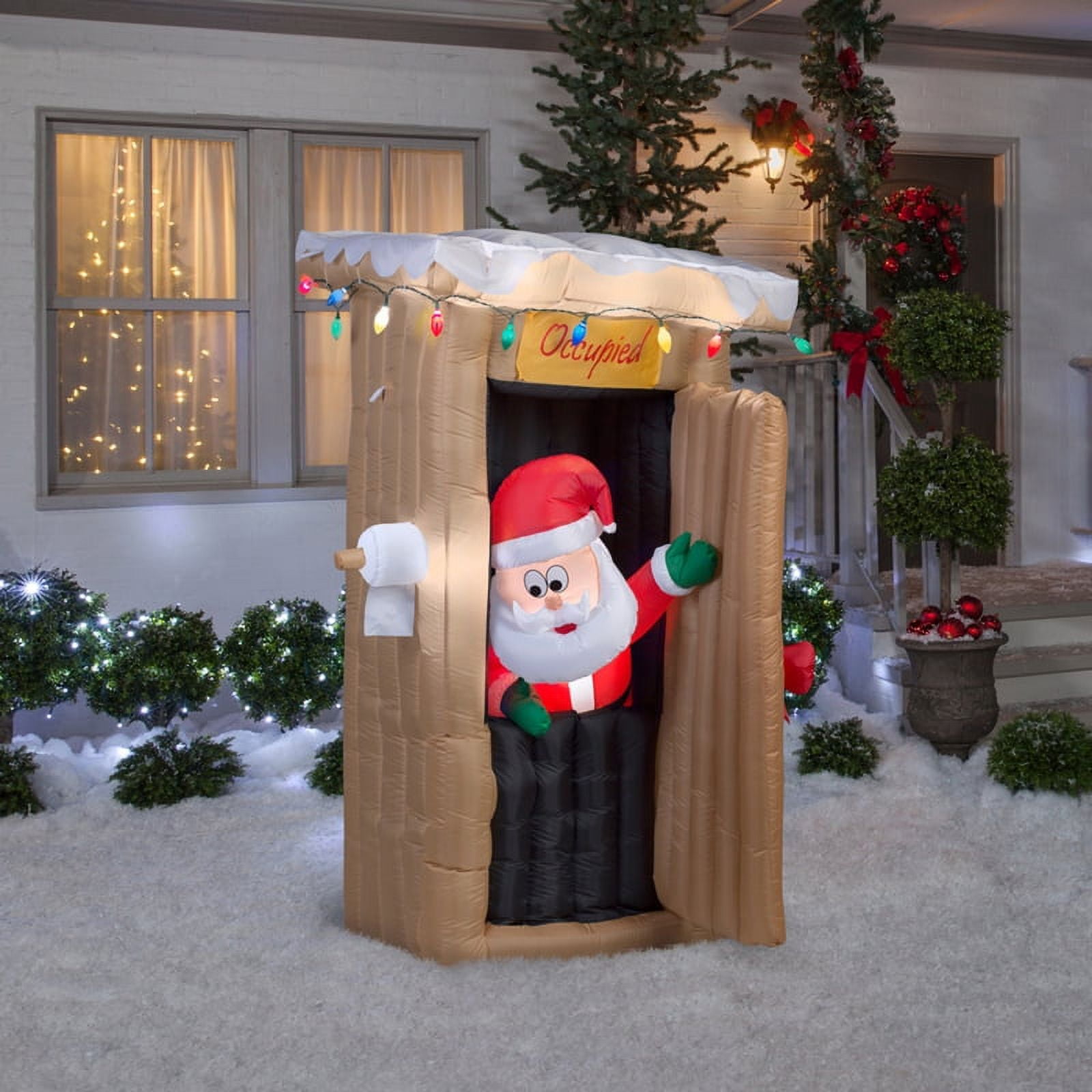 Gemmy LED White Animated Santa in Outhouse 72.05 in. Inflatable Walmart