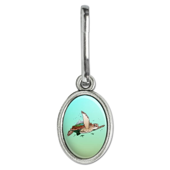 Sea Turtle Flying Antiqued Oval Charm Clothes Purse Suitcase Backpack Zipper Pull Aid
