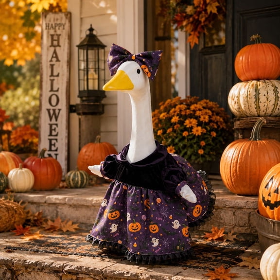Kbndieu Halloween Goose Outfit Clothes Dress for Porch Goose 23" Cement or Plastic Statue Clothing Fall Halloween Goose Costume for Patio Yard Lawn