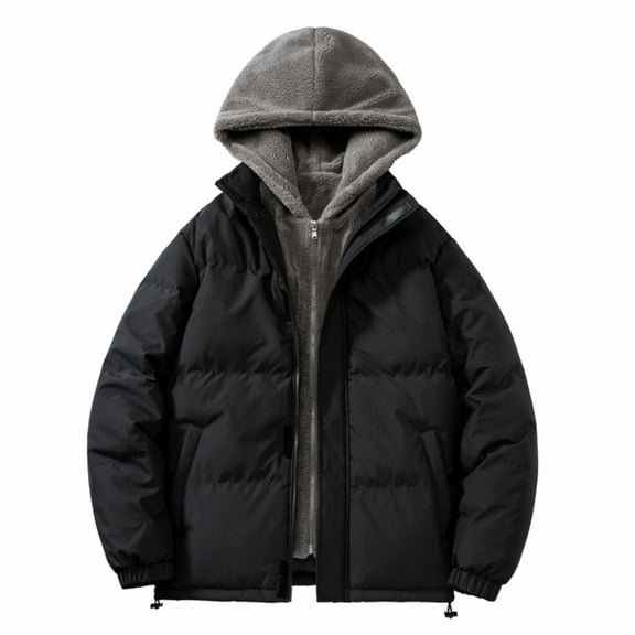 Christmas Clearance! AIEOTT Mens Parka Winter Coats Zip Up Fleece Jacket Big and Tall Puffer Jacket Warm Quilted Jacket Casual Outwear with Hood