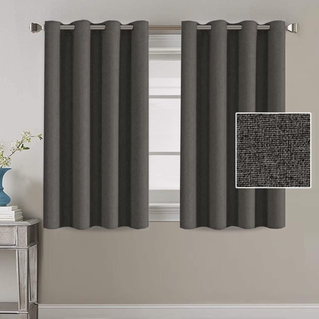 Cortinas opacas de lino de 84 pulgadas de largo para dormitorio/sala de estar, cortinas con ojales con aislamiento térmico, cortinas de ventana con efecto de arpillera de lino texturizado primitivo, 2 paneles, gris topo claro, gris carbón, 52 pulgadas de ancho x 45 pulgadas de largo