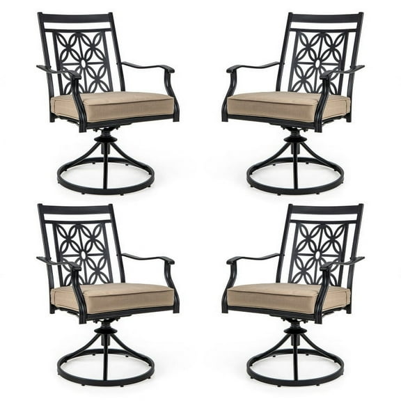 Kepooman Patio Chairs, Outdoor Dining Chairs, Breathable Garden Furniture, 2 Pieces Patio Swivel Chairs with Blossom Pattern Backrest and Cushions-Black
