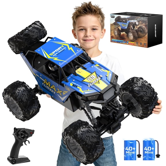 JoyStone Metal Car Large 1:8 Scale 4WD Remote Control Monster Truck with 2 Batteries for Kids and Adults 2.4Ghz All Terrain Off-Road Vehicle, Blue