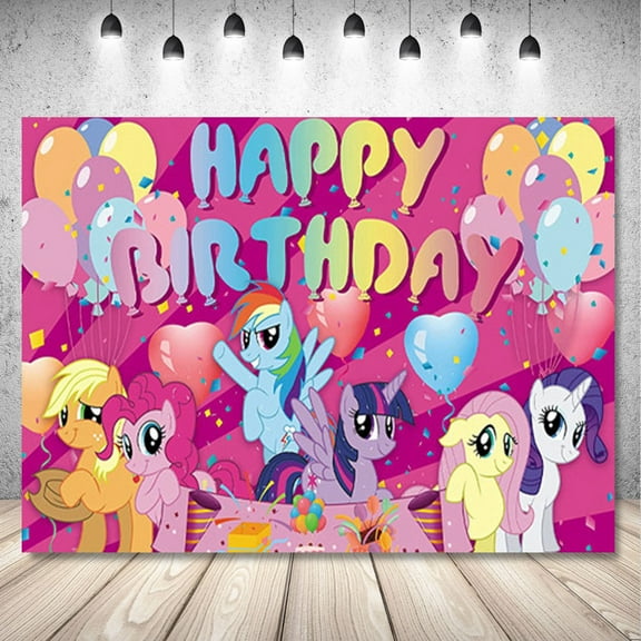 My Little Pony Happy Birthday Anime Cartoon Theme Backdrops Banner Birthday Party Decor Supplies,5.9x3.6ft