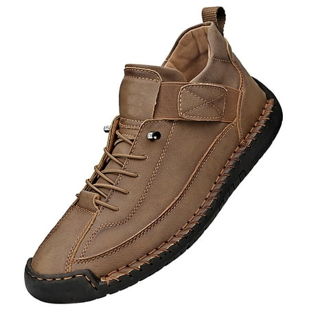 NOKIO Men S Hand Stitching Leather Chukka Ankle Boots With Adjustable Elastic Band Casual Slip On Non Slip Walking Loafers Retro High Top Flat Shoes