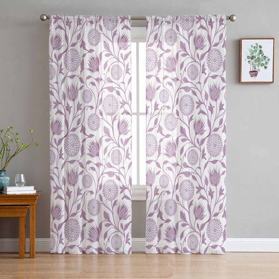 ERUNPONLY Purple Flowers Sheer Curtains 84 Inch Length 2 Panels Set, Vintage Country Plants Floral Herbs Voile Window Treatment Curtains Sheers Drapes for Bedroom/Living Room/Kitchen 52"x84"x2