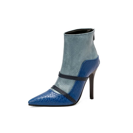 

SIMANLAN Womens Fashion Heeled Booties Comfort Sexy Formal Animal Print Dress Bootie Shoes Blue 5