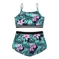 thumbnail image 4 of YUUMIN Kids Girls Floral 2 Pieces Gymnastics Dance Sports Outfit Spaghetti Straps Crop Top with Shorts Green Lily 8, 4 of 6