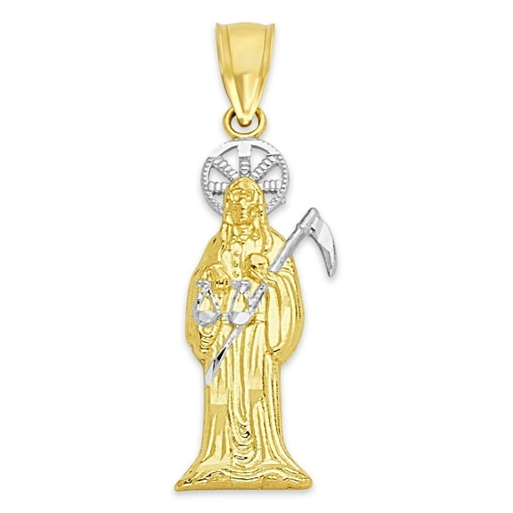 Solid 14k Gold San Muerte Pendant - Two-Tone Reaper Jewelry Gifts for Men and Women - Golden Fire