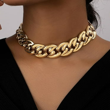 TRAHOO-Chunky Gold Necklace Statement Necklace for Women Chunky Necklaces for Women Gold Chain Necklace Thick Cuban Link Chain Necklace Gold Jewelry