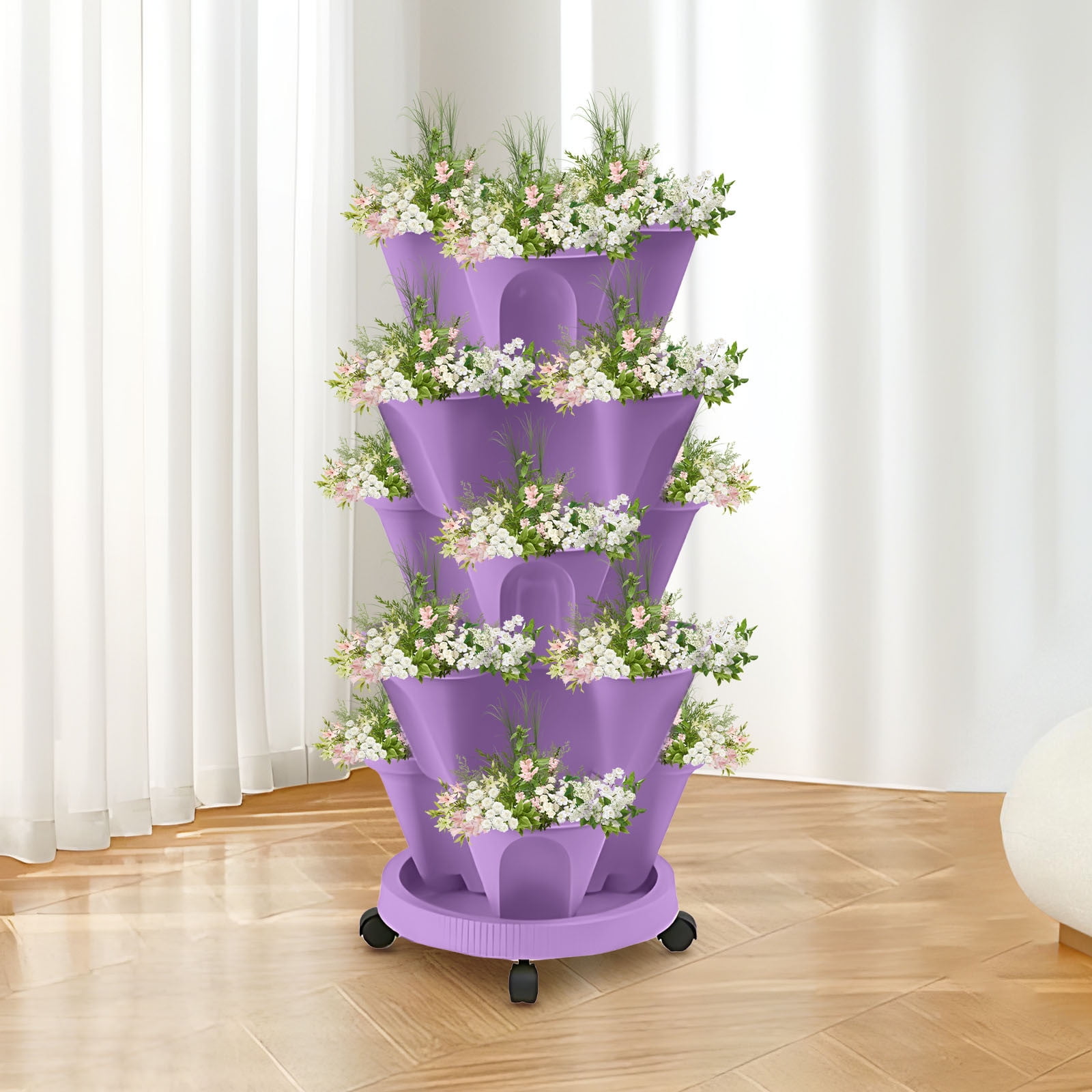 DZQMTKX Stackable Strawberry Planter, 3-Petal Vertical Gardening Pot for Indoor Outdoor Space-Saving, Easy-Access Herb Flower Tower