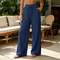 thumbnail image 2 of Njagoc3 Womens Palazzo Pants Casual Drawstring Flowy Pants Wide Leg Fall Beach Trousers with Pockets, 2 of 6