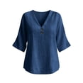thumbnail image 6 of Aofany Womens Tops V-Neck Button 3/4 Sleeve T-Shirts Cotton Linen Shirts for Women, 6 of 6