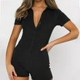 thumbnail image 2 of SNOWSONG Clearance! Womens Bodysuit, Womens Button Lapel Short Sleeve One-piece Shorts Sexy Slim Jumpsuit, Plus Size Bodysuit, Sexy One Piece Swimsuit, Shirts for Women 1PC Suit Black M, 2 of 6