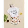 thumbnail image 3 of Bagilaanoe 3pcs Newborn Baby Girl Shorts Set Short Sleeve Letter Print Romper Tops + Shorts + Headband 3M 6M 12M 18M Infant Casual Summer Clothes, 3 of 8
