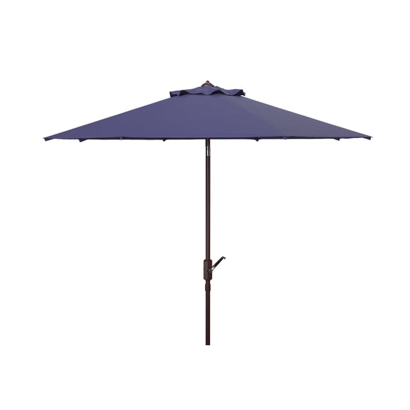 SAFAVIEH Herla 11' Auto Tilt Market Round Patio Umbrella, Navy