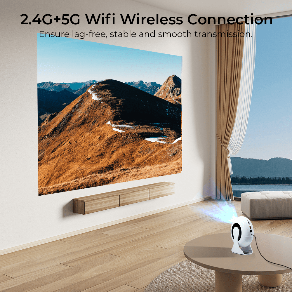 Mini Projector,Support 4K 1080P Portable Projector with Dual Band WIFI6 5G Wireless 5.2 Bluetooth Android 11, 130 ANSI Lumens, 270° Rotatable, Auto Keystone Correction,16"-150" Screen Video Projector