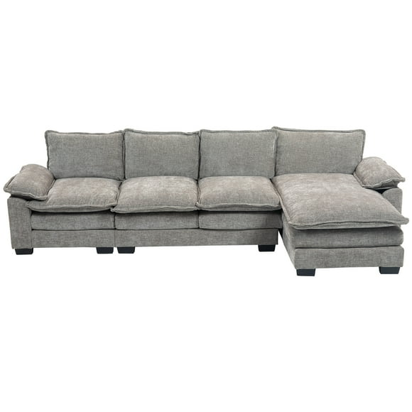HOMCOM Sofa Couch with Chaise Lounge, Chenille L-shaped Couch, Grey