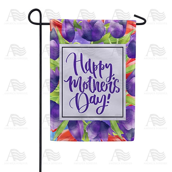 America Forever Happy Mother's Day Tulips Garden Flag 12.5 x 18 inches Floral Red Purple Flowers Double Sided Holiday Seasonal Yard Outdoor Decorative Tulips Mom Flag
