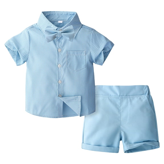 Karoyedx Baby Boys Suits Kids Baby Boy Formal Short Set Toddler Summer Gentleman Outfit Kid Short Sleeve Bowtie Shirt and Shorts Suit Sky Blue Size,12-18 Months