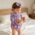 thumbnail image 5 of Staki Newborn Baby Girl Outfit Smocked Bubble Romper Ruffle Long Sleeve Bow Bodysuit Jumpsuit Clothes 0-18M,0-3 Months, 5 of 8