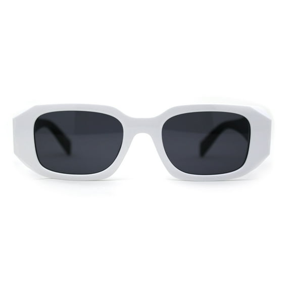 Womens Dimensional Geometric Diamond Cut Mod Rectangle Sunglasses White Black
