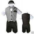 thumbnail image 4 of Infant Boy Toddler Formal Shorts Suit Dark Brown Checks Vest Set Gingham Sz S-4T, 4 of 6