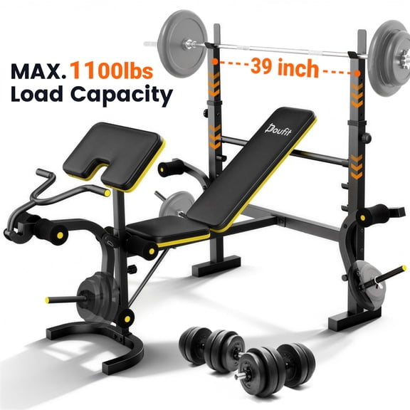 Weight Bench,Blacksmith 6-in-1 Adjustable 1100 lbs Load Bearing Weightbench Set with Squat Rack, Leg Developer, Preacher Curl, Butterfly Arms