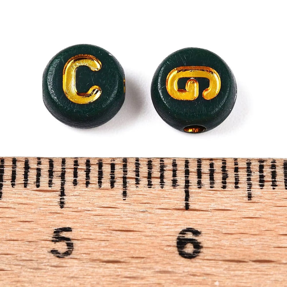 500gs Plating Acrylic Beads with Metal Enlaced Flat Round with Letter Teal 7x4mm Hole: 1.6mm about 3330pcs/500g