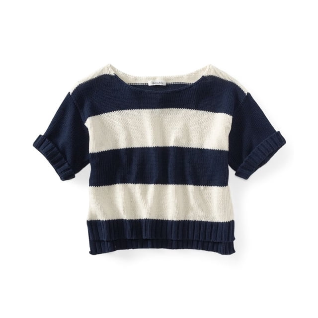 Aeropostale Pull en Tricot à Rayures Larges Bleu, X-Small