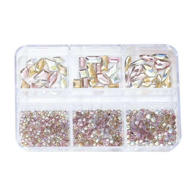 6 Grid Mixed Nail Rhinestones,Nail Gems Stones Nail Diamonds,3D Nail Crystal for Manicures Nail Art Supplies Accessories