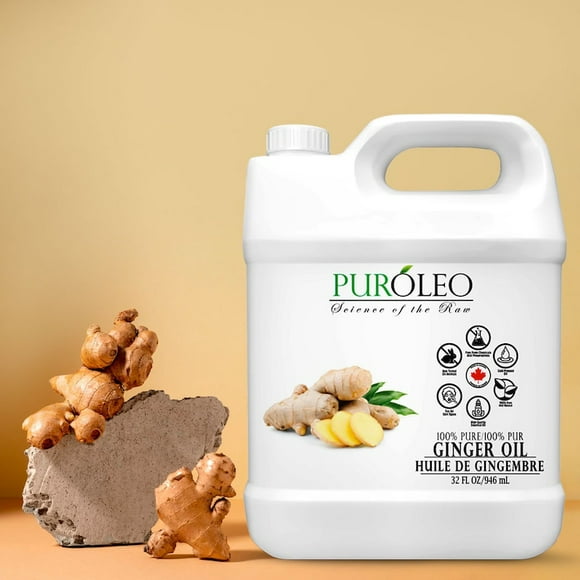 PUROLEO Ginger Essential Oil 32 Fl Oz/946 ML (Packed In Canada) 100% Pure, Natural and Authentic Aromatherapy Oil for Diffuser, Massage and DIY Blends - Soothes, Calms and Energizes