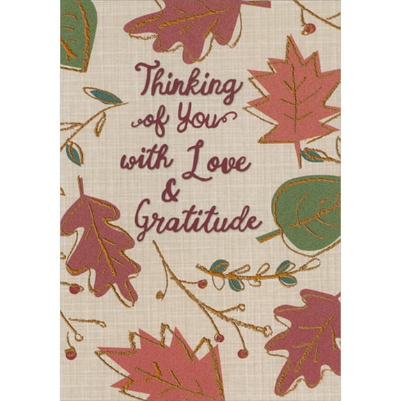 Designer Greetings Bronze Foil Outlined Fall Leaves Thinking of You Thanksgiving Card