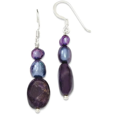 Cultured Pearl Pearl Brooch - ICE CARATS 925 Sterling Silver Purple Amethyst Purple/grey Freshwater Cultured Pearl Drop Dangle Chandelier Earrings Fine Jewelry Ideal Gifts For Women Gift Set From Heart