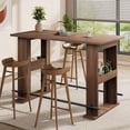 thumbnail image 1 of 63-Inch Bar Table – Wooden Coffee Bar Unit with Storage – Farmhouse Counter Height Pub Table with Metal Footrest – Kitchen, Dining Room, Living Room, Bistro – Walnut Finish, 1 of 7