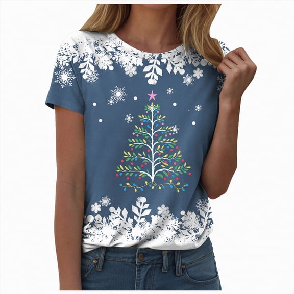 Duqingm Christmas Vacation Shirt Christmas Squad Shirt for Women Christmas Crew Tshirt Xmas Lights Tee Tops Navy,M