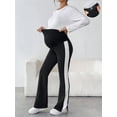 thumbnail image 5 of Deago Women's Striped Maternity Flare Leggings Over The Belly Casual Soft Split Hem Pregnancy Yoga Pants (Black, M), 5 of 8