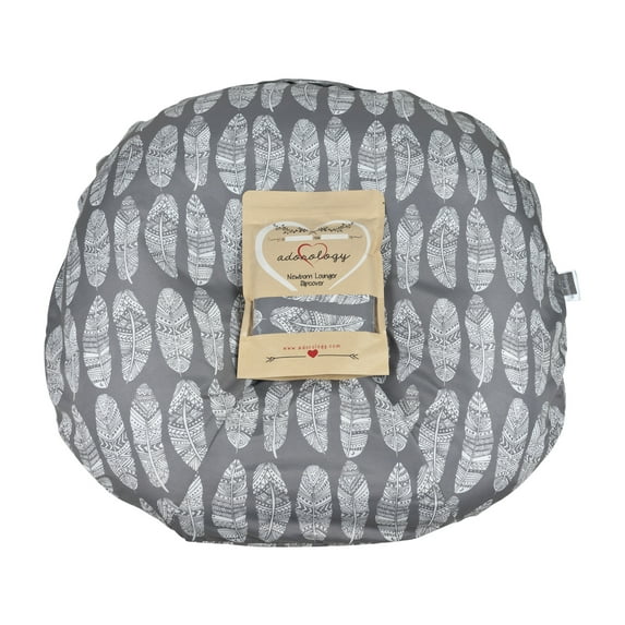 Newborn Lounger Slipcover | Gray White Feather Design | Water Resistant Infant Pillow Cover | Great Baby Shower Gift for Any Mom to Be by Adorology (Pillow Not Included)
