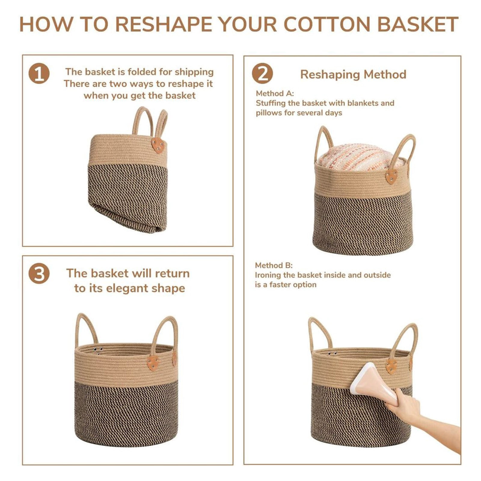 Giyblacko Cotton Rope Basket Cotton Rope Woven Storage Basket Foldable Storage Basket With Handles Portable Laundry Basket For Storage Baby Clothes Hamper 10x 10inch