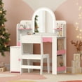 thumbnail image 3 of Spanspace Kids Vanity with Lights, Princess Girls Vanity with Open Storage Shelves, Toddler Vanity Table and Chair Set, Perfect for Bedroom or Playroom, 3 of 8