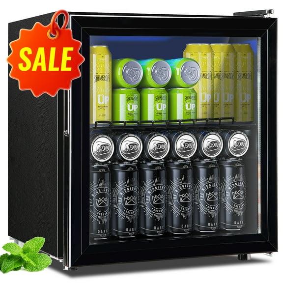 WANAI Beverage Refrigerator Cooler 1.7 Cu.ft Beer Fridge with Glass Door LED Light Adjustable Shelf