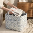 thumbnail image 5 of 20L Quilted Fabric Storage Basket with Handles & Pocket, Foldable Laundry Hamper Boho Floral Print Organizer Bin for Home, Picnic, Office 12"x10"x13", 5 of 5