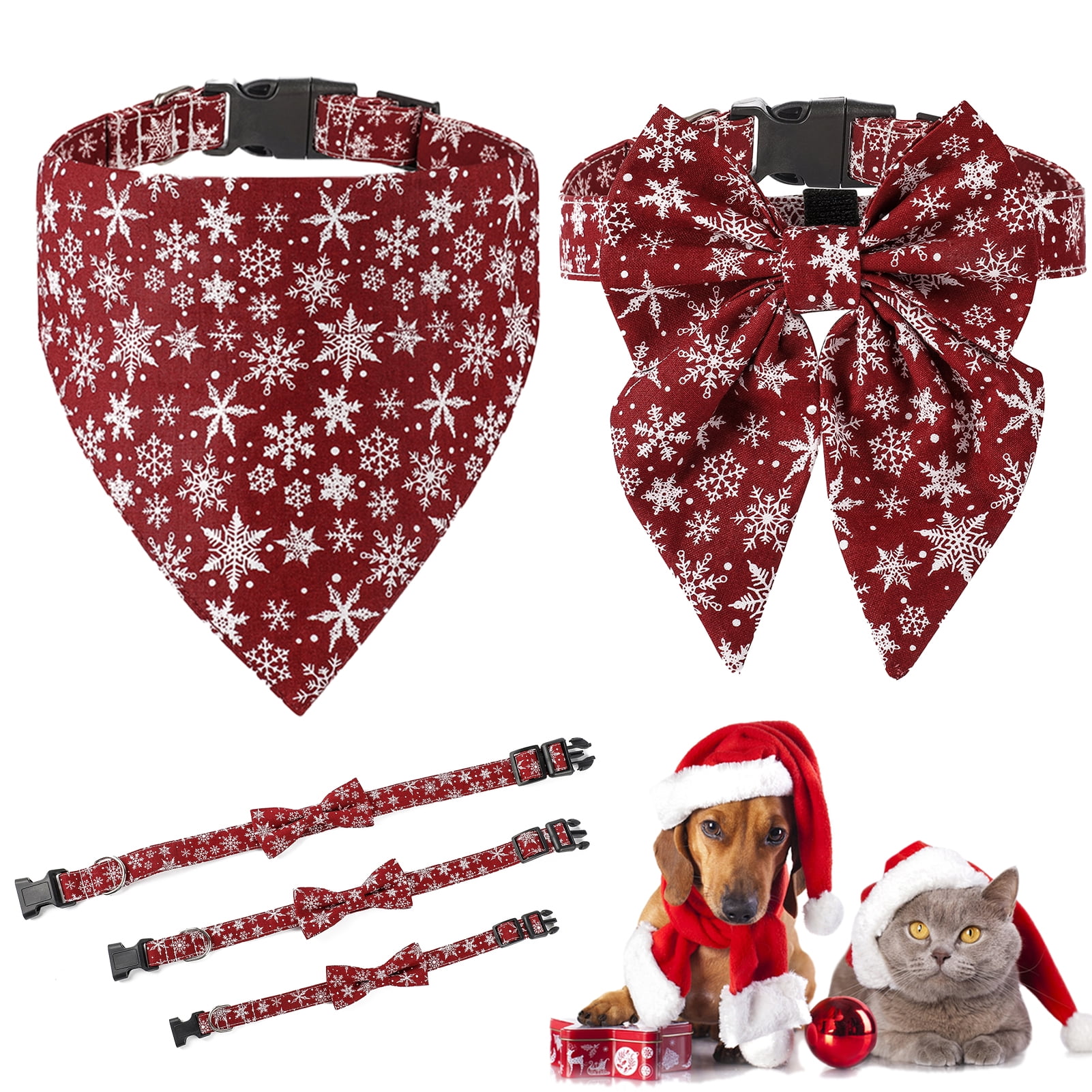 Deyuer Pet Collar Snowflake Pattern Dress-up Adjustable Breakaway Cats Dogs Collars Bandana for Christmas