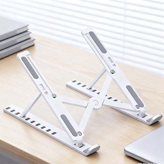 Portable Laptop Stand, New Version Adjustable Laptop Holder Riser Computer Stand For Desk Notebook Stand Mount With Phone Stand, Black And White