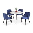 thumbnail image 1 of Ensemble de Salle à Manger 5 Pièces en Faux Marbre Rond avec Chaises en Velours Bleu, 1 of 2