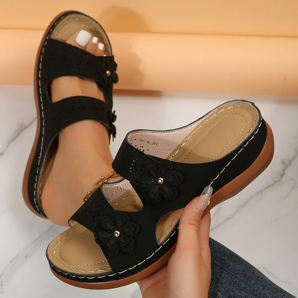 TOWED22 Womens Sandals Flip Flops for Women Comfortable Cushion FootBed  Dressy Summer Wedge Thong Shoes Walking Platform Sandal(Black,6.5)