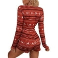 thumbnail image 3 of Women Christmas Printed Pajamas Romper Long Sleeve Playsuit Deep V Neck Bodysuit Jumpsuit Sexy Sleepwear Overall Xmas Holidays, 3 of 4