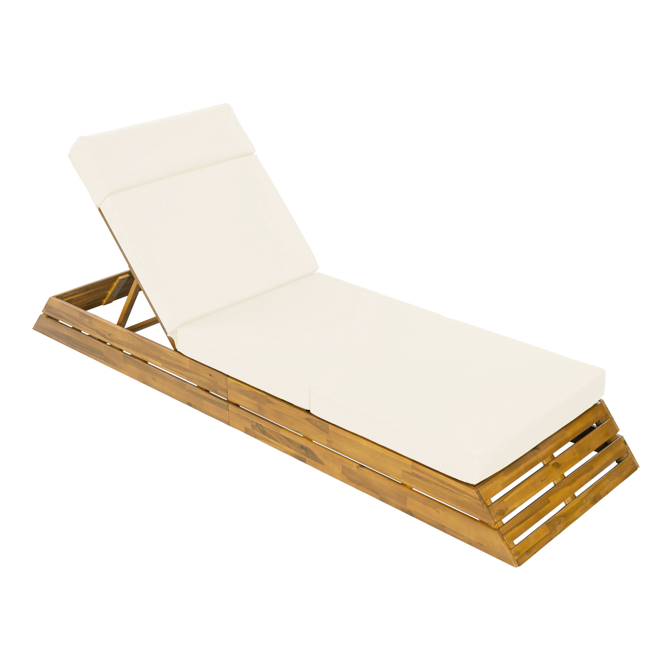 Christopher Knight Home 88.39" Outdoor Chaise Lounge Set with 4-Fold Water-Resistant Cushion, Teak + Beige