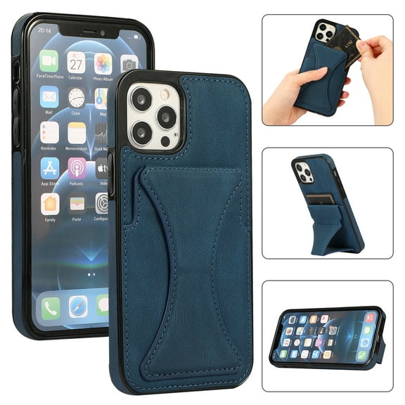 TOP SHE Case for Apple iPhone 12 Mini, iPhone 12 Mini Case (5.4 Inch) - Synthetic Leather Protective Case with Card Slot / Kickstand, Slim Fit Lightweight Simple Fashion Cover (Blue)