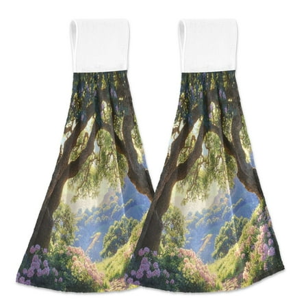 2 Bathroom Towels Kitchen Towels 18.2x14In Velcro Hand Wipes Dish Cloths & Dish Towels Washroom Towels Face Towel Hand Wipes Beautiful Summer Tree